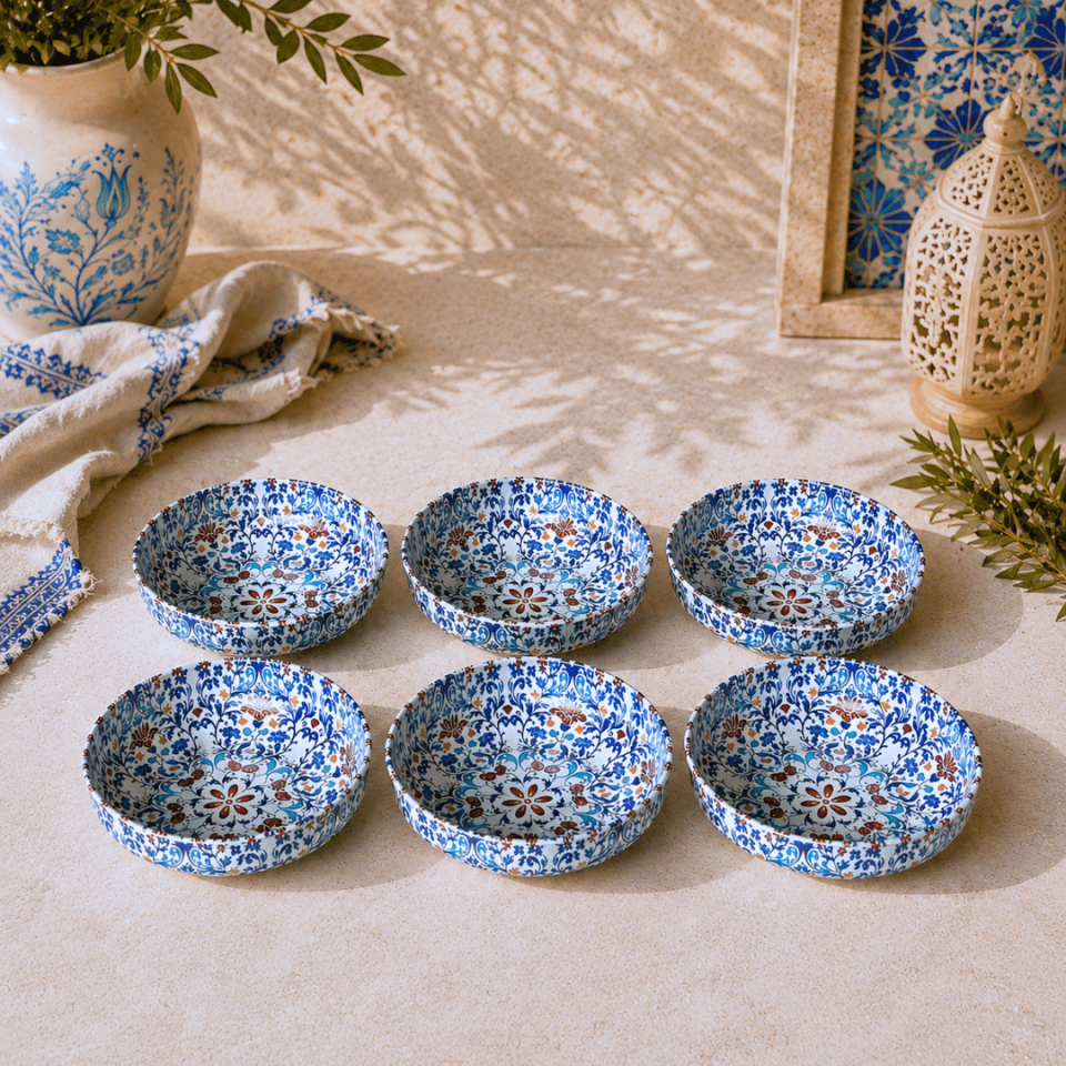 Sarkap Home 6'lı Dondurmalık ve Çerezlik Seti 10 cm Çap, 3.2 cm Yükseklik MaviEtnik