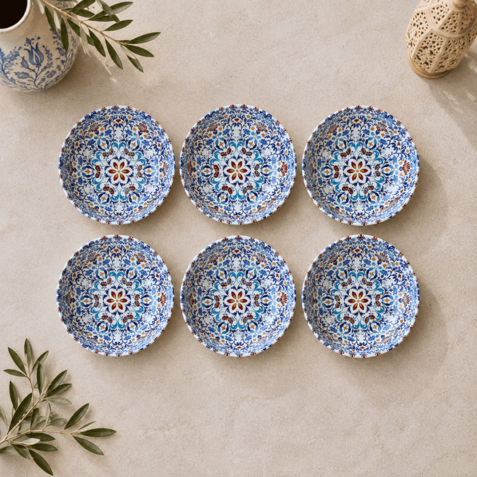 Sarkap Home 6'lı Dondurmalık ve Çerezlik Seti 10 cm Çap, 3.2 cm Yükseklik MaviEtnik