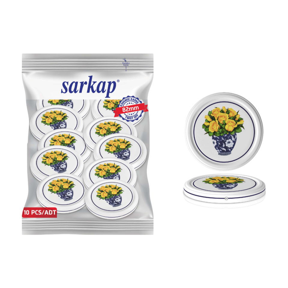 Hijyenik Paketli 10 Adet Kavanoz Kapağı Çiçek Desenler 82 mm Sarı Çiçek