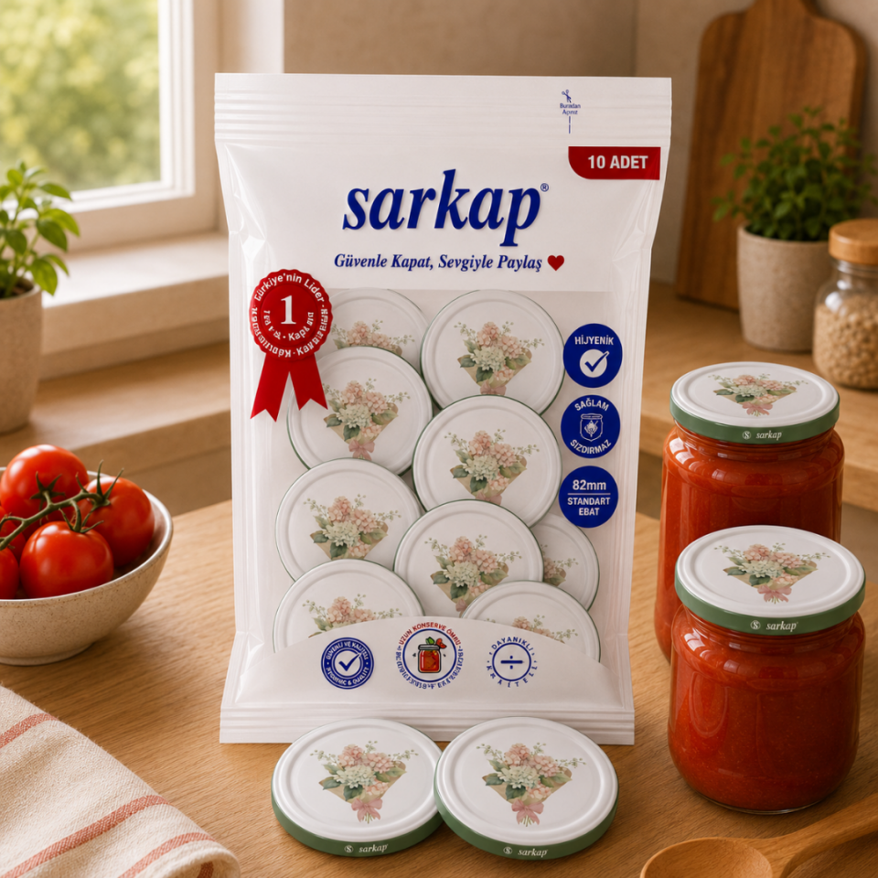 Hijyenik Paketli 10 Adet Kavanoz Kapağı Çiçek Desenler 82 mm Yeşil Buket