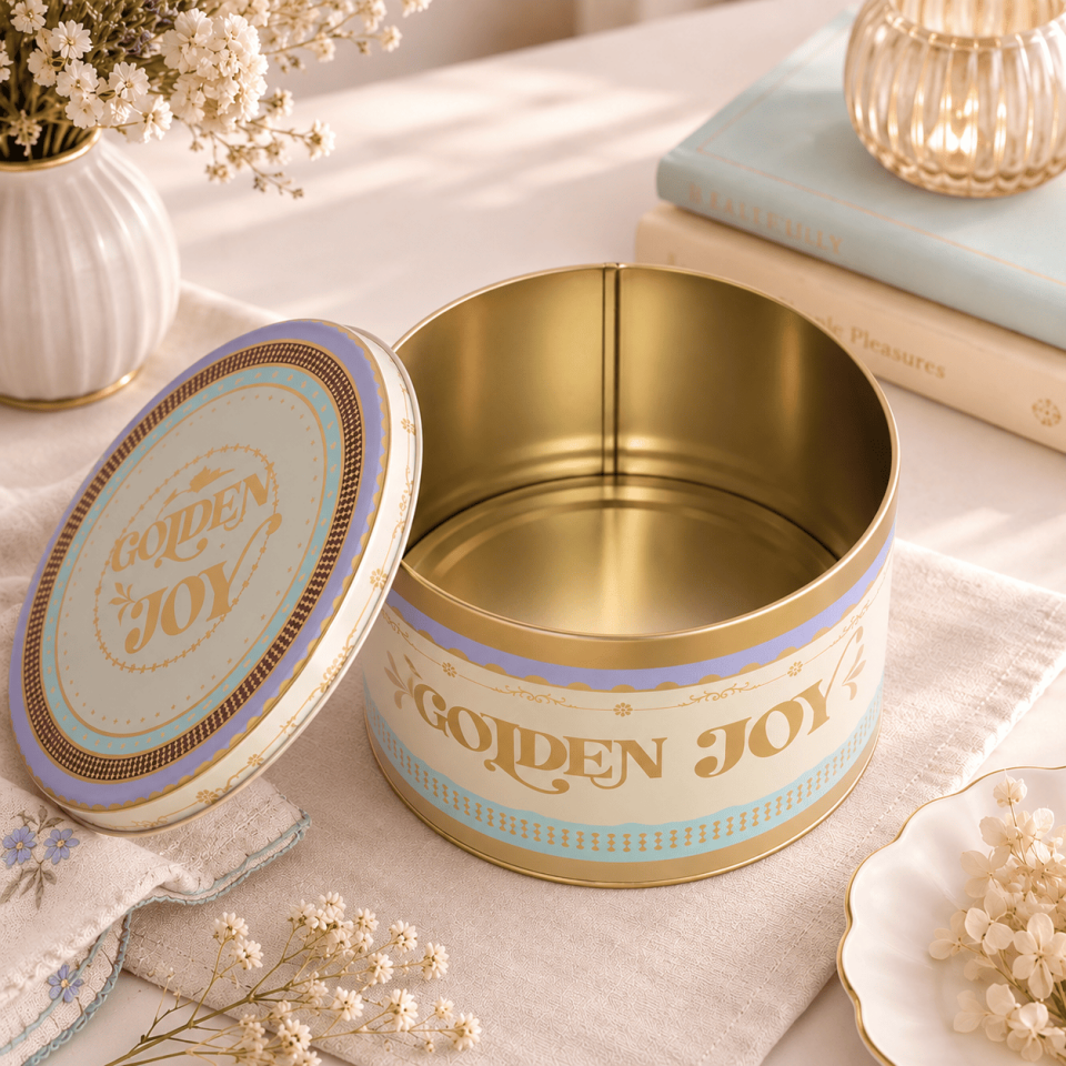 Sarkap Home 3,4 L Golden Joy Yuvarlak Metal Saklama Kutusu 190x120mm
