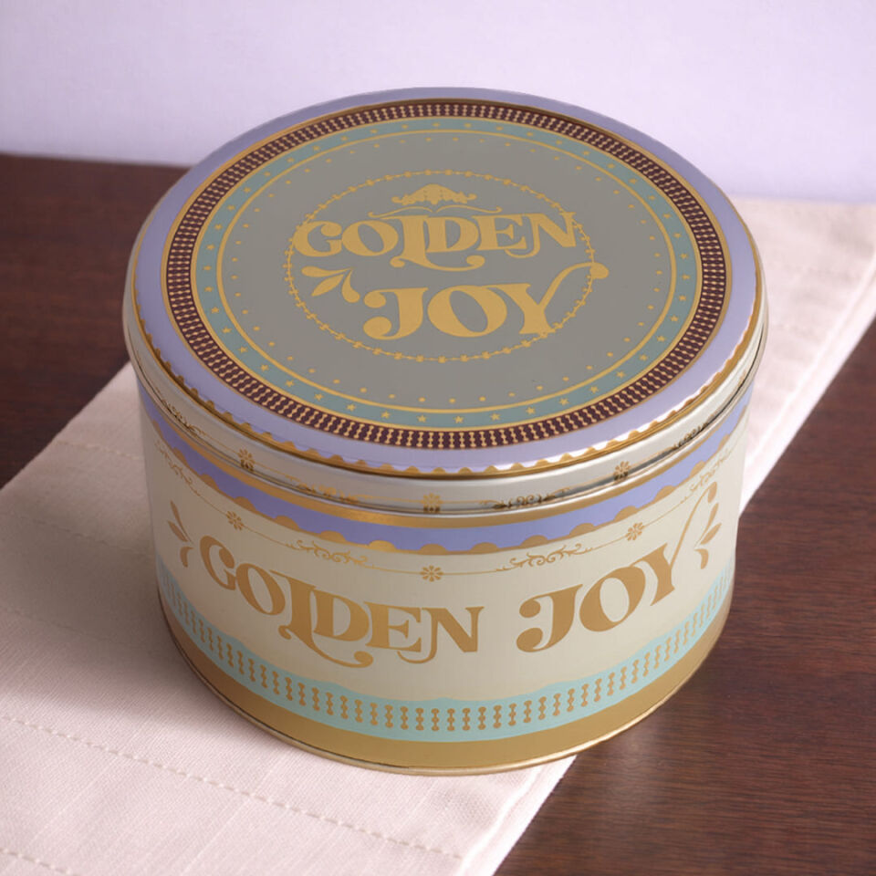 Sarkap Home 3,4 L Golden Joy Yuvarlak Metal Saklama Kutusu 190x120mm