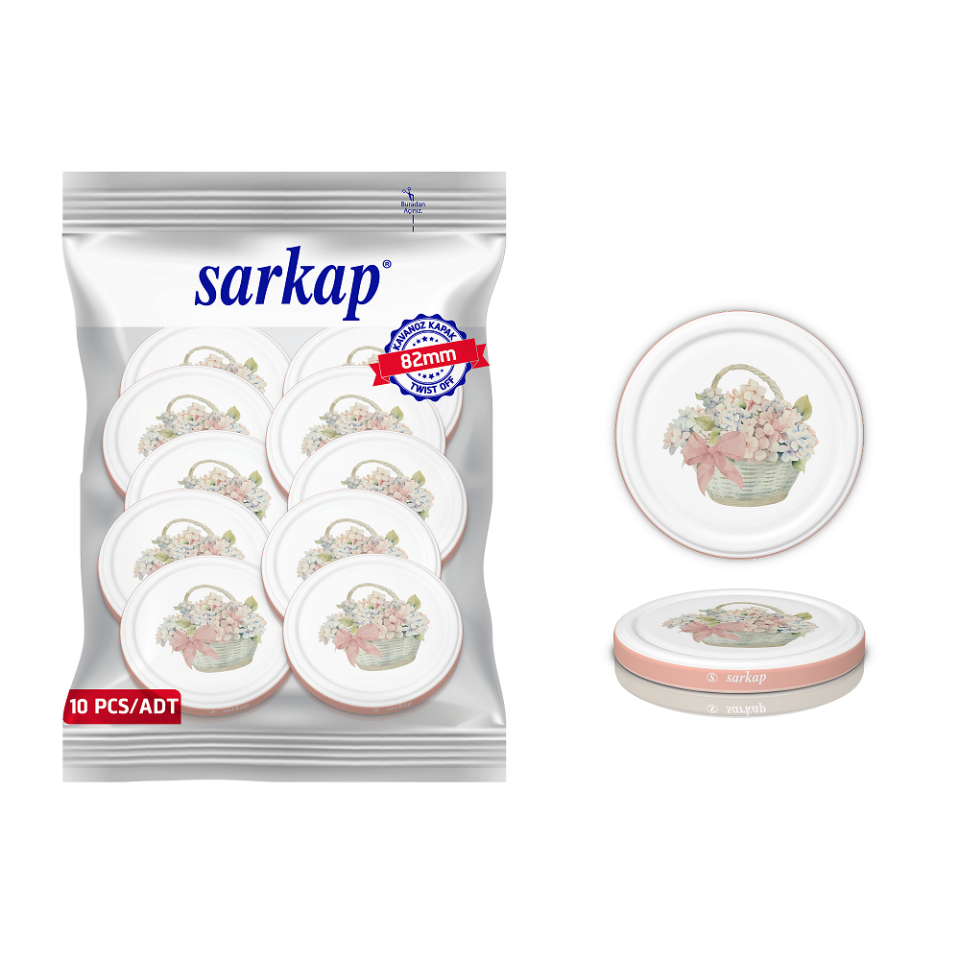 Hijyenik Paketli 10 Adet Kavanoz Kapağı Çiçek Desenler 82 mm Pembe Buket