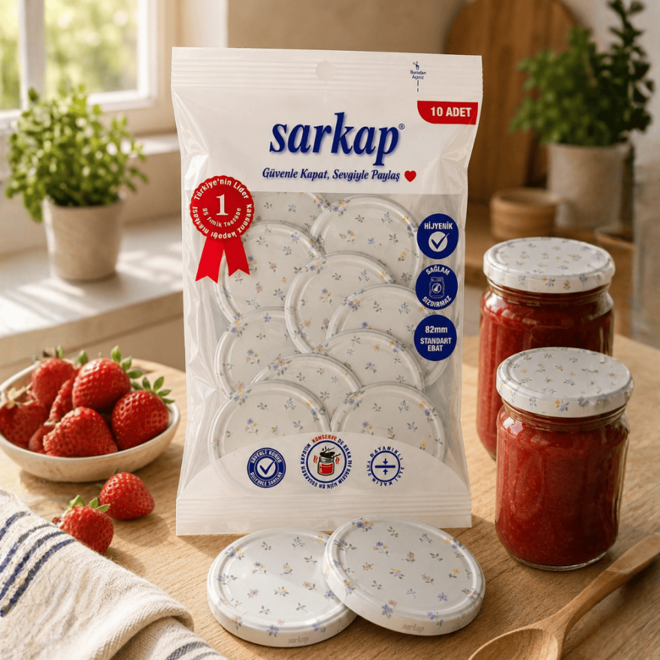 Hijyenik Paketli 10 Adet Kavanoz Kapağı Çiçek Desenler 82 mm MiniFlowers