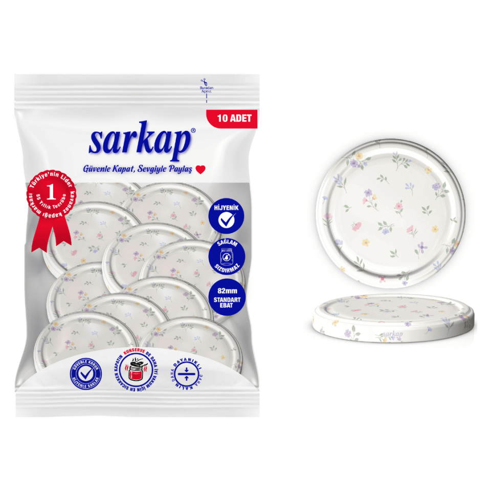 Hijyenik Paketli 10 Adet Kavanoz Kapağı Çiçek Desenler 82 mm MiniFlowers