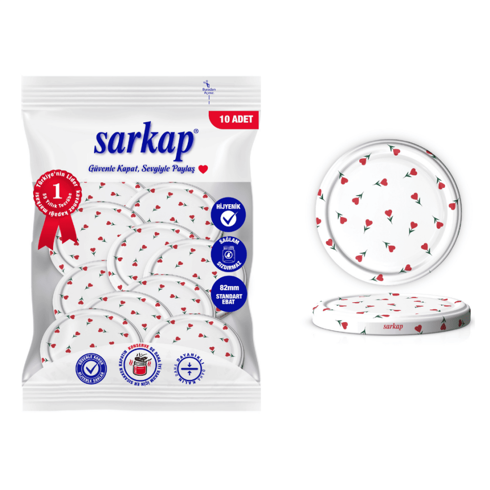 Hijyenik Paketli 10 Adet Kavanoz Kapağı Çiçek Desenler 82 mm KalpÇiçekler