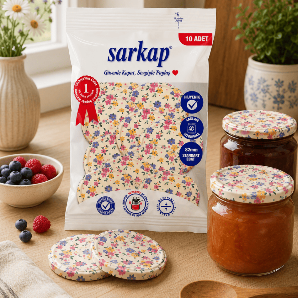 Hijyenik Paketli 10 Adet Kavanoz Kapağı Çiçek Desenler 82 mm PembeMorÇiçek