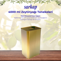 Sarkap 4 L (4000 ml) Kapaklı Kulplu Kısa Zeytinyağı Tenekesi Gold