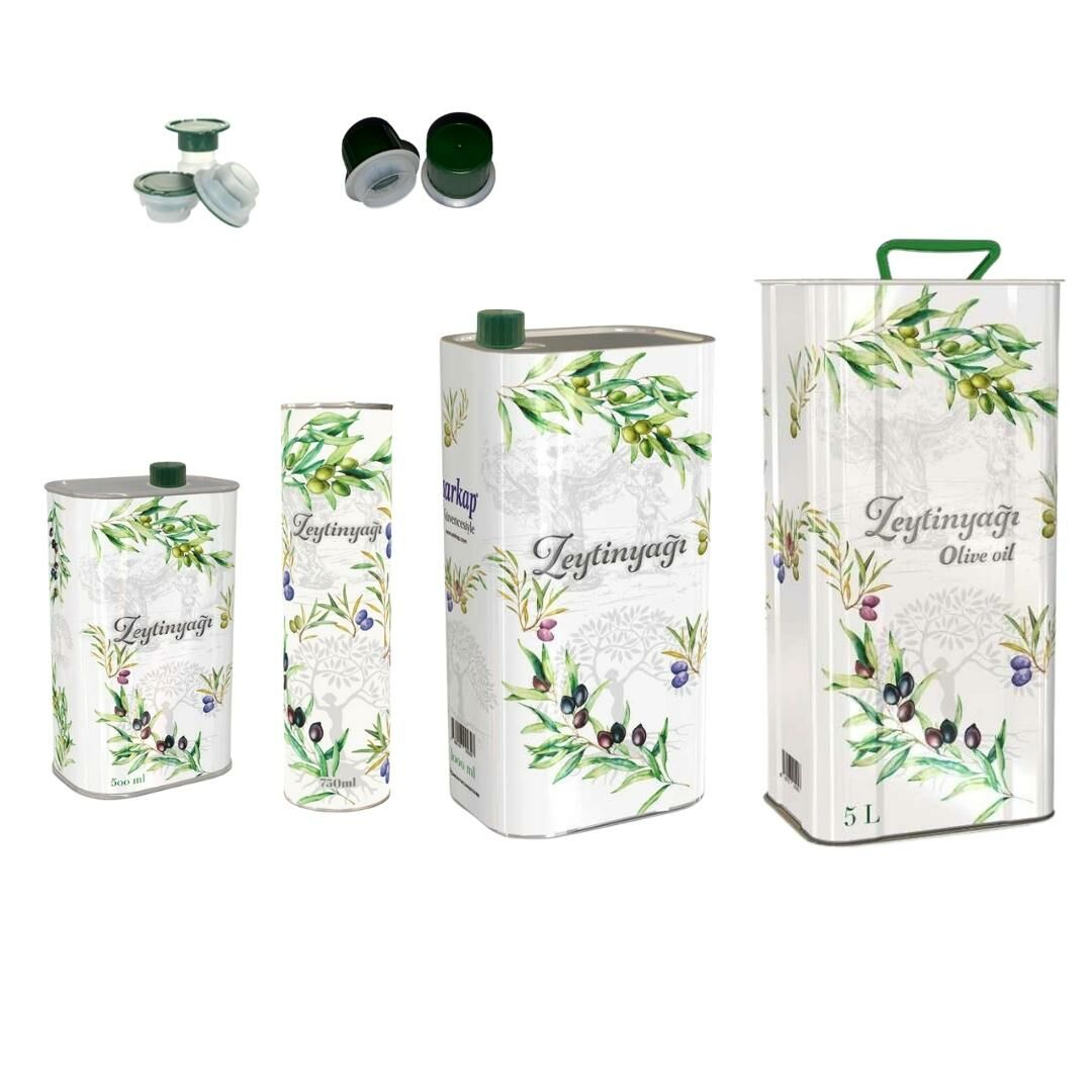 Sarkap Zeytinyağı Tenekesi Seti Beyaz Yeşil Zeytin