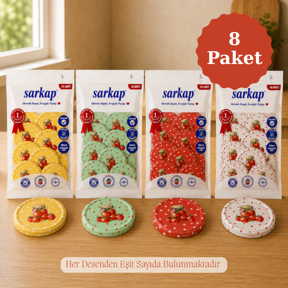 Hijyenik 82 mm Kapak 10lu Paket x 8 Adet DomatesKavanozSeri