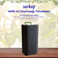 Sarkap 4 L (4000 ml) Kapaklı Kulplu Zeytinyağı Tenekesi Mat Siyah