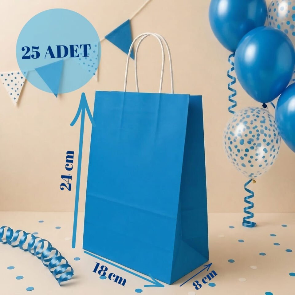 25'li 18X8X24 Beyaz Burgu Saplı Kraft Kağıt Poşet Çanta