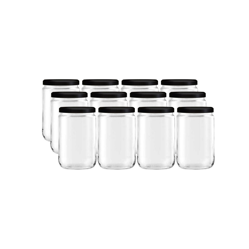Sarkap 660 ml 12'li Kapaklı Cam Kavanoz Mat Siyah
