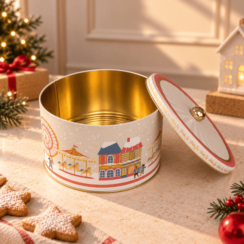 Sarkap Home 3,4 Litre Kulplu Yuvarlak Metal Kutu 190x120mm WinterJoy