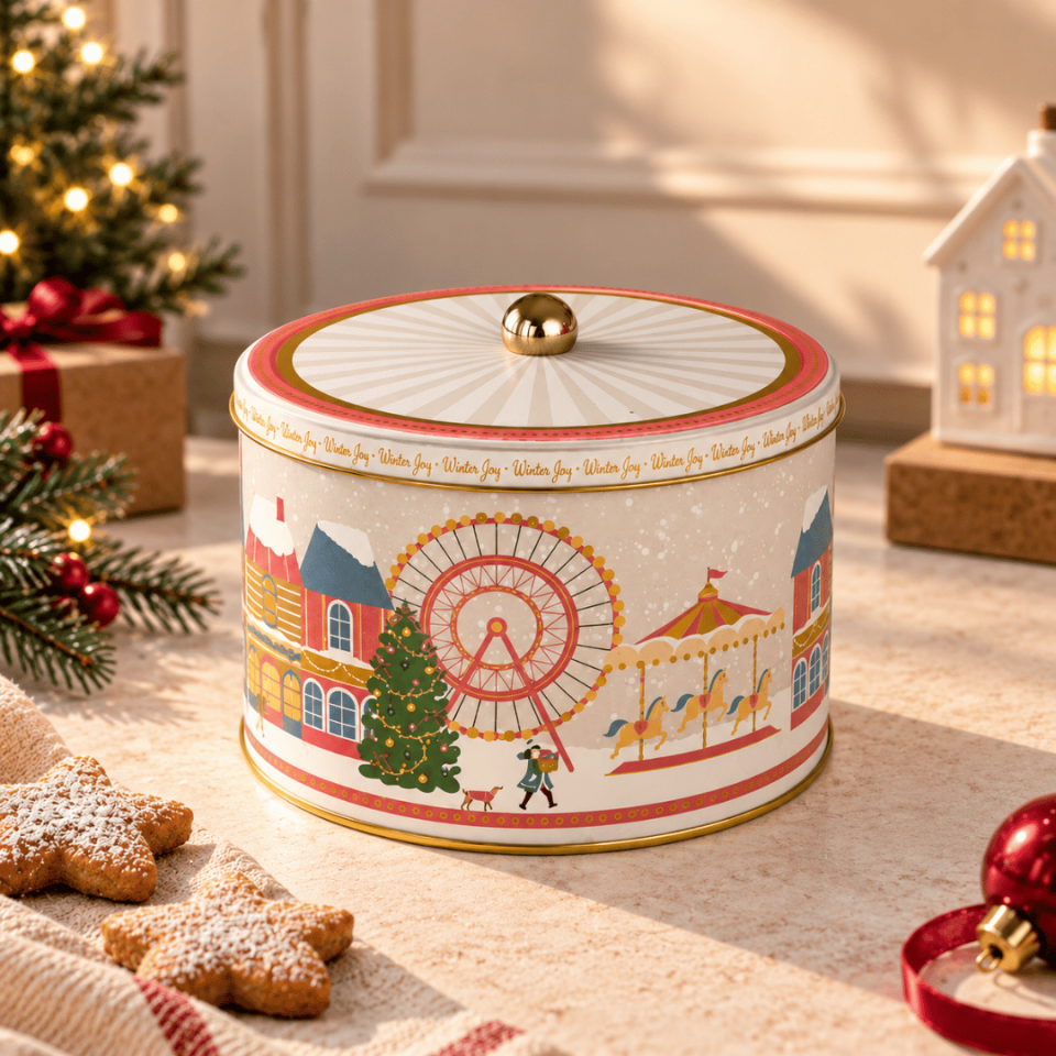 Sarkap Home 3,4 Litre Kulplu Yuvarlak Metal Kutu 190x120mm WinterJoy