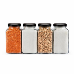 Sarkap 4'lü 1600 ml Kapaklı Köşeli Cam Kavanoz - Siyah Kapak