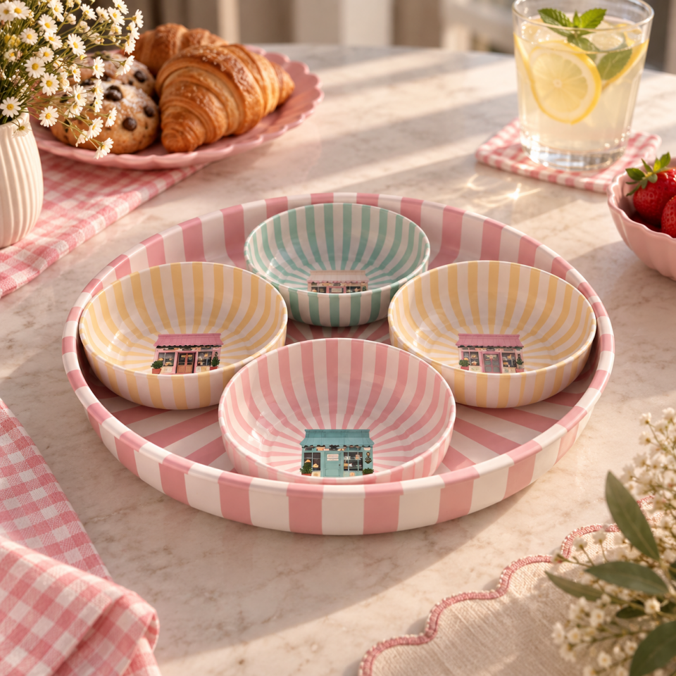 Sarkap Home 26 Cm Meyve Tabağı ve 4'lü Çerezlik Seti BakeryShop