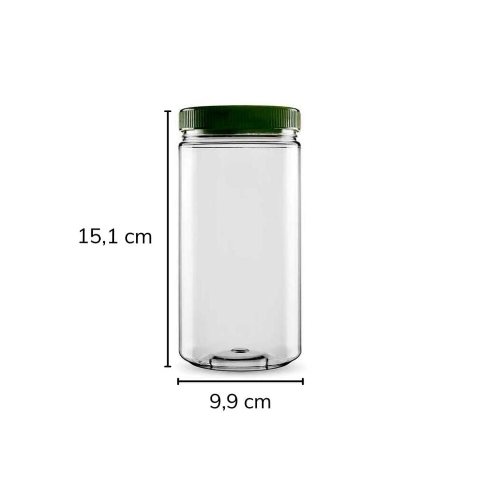 Sarkap 1000 ml 40'lı Silindir Pet Kavanoz YeşilKapak