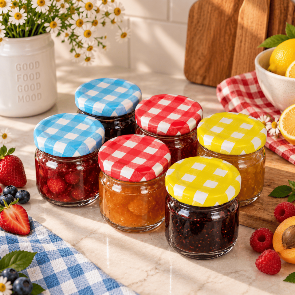 Sarkap Home 6'lı 40 ml Yuvarlak Cam Kavanoz Ekose