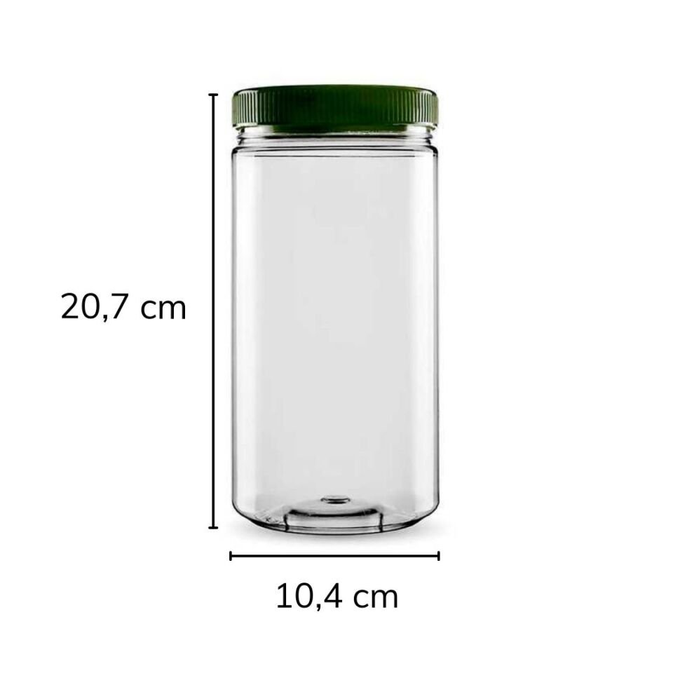 Sarkap 1500 ml 20 Adet Kolili Silindir Pet Kavanoz YeşilKapak