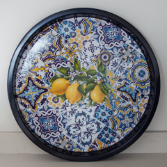 Sarkap Home 34 cm Limonlu Çini Desen Metal Tepsi