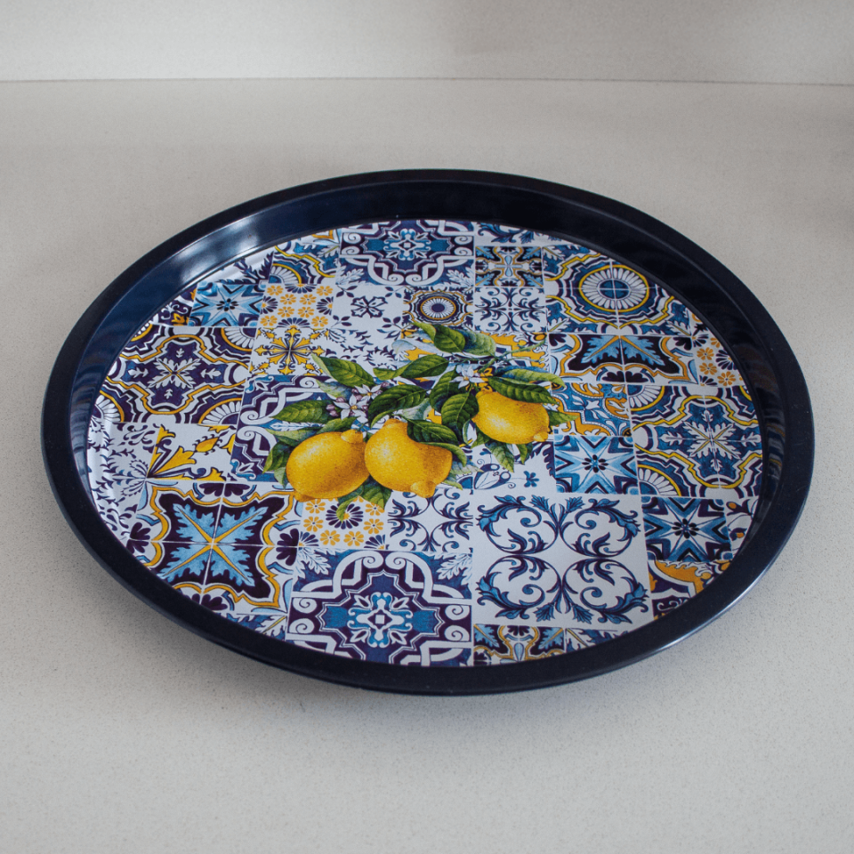 Sarkap Home 34 cm Limonlu Çini Desen Metal Tepsi