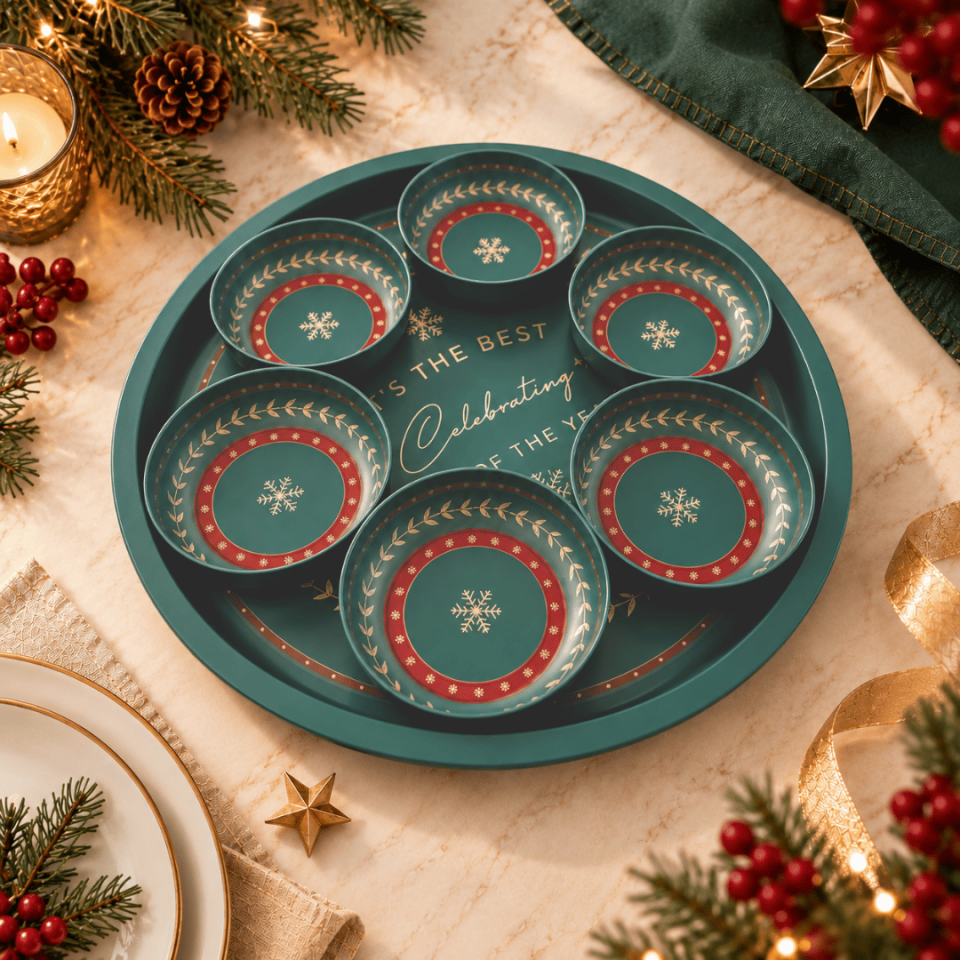 Sarkap Home 34 cm Tepsi ve 10x3,2 cm 6'lı Çerezlik Seti YeşilWishes