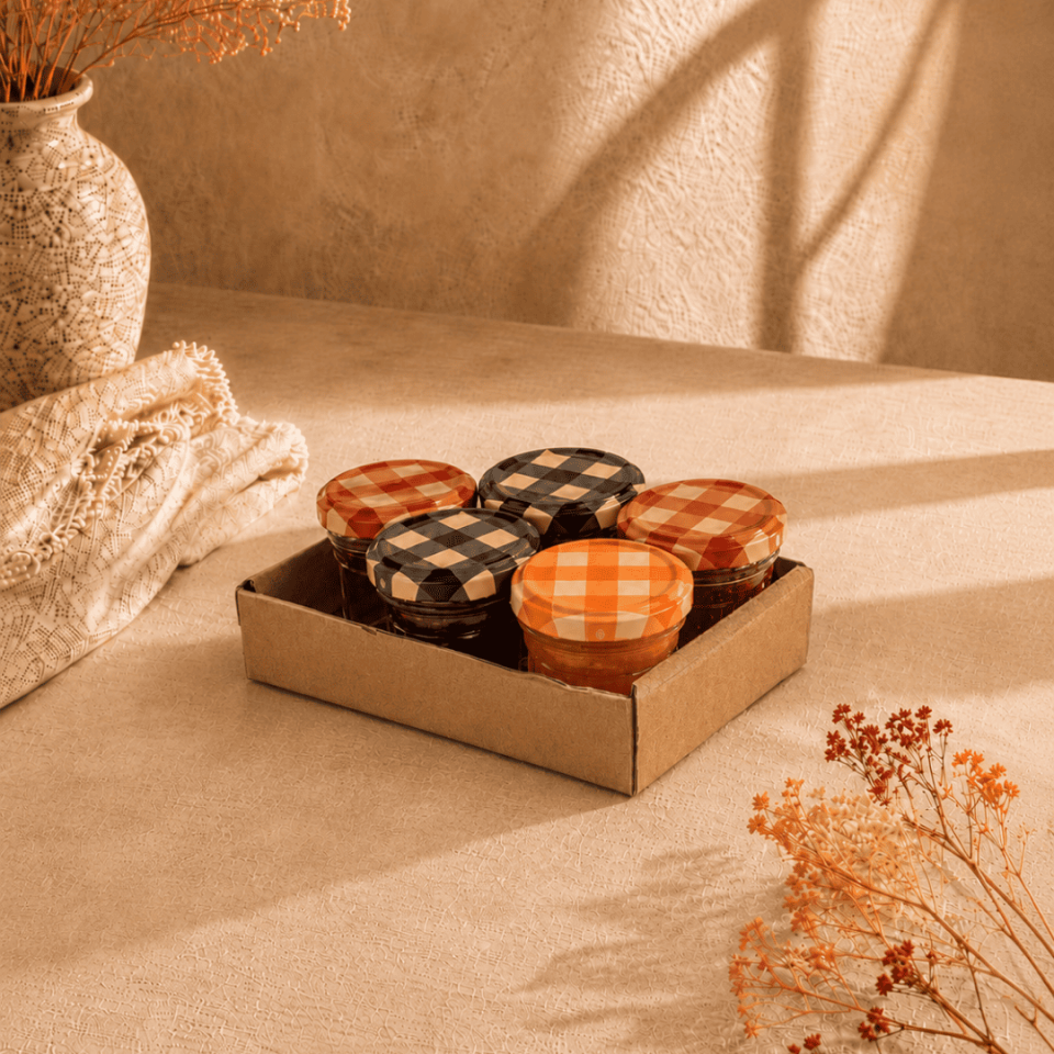 Sarkap Home 5'li 30 ml Ekose Kapaklı Kavanoz Seti Ekose