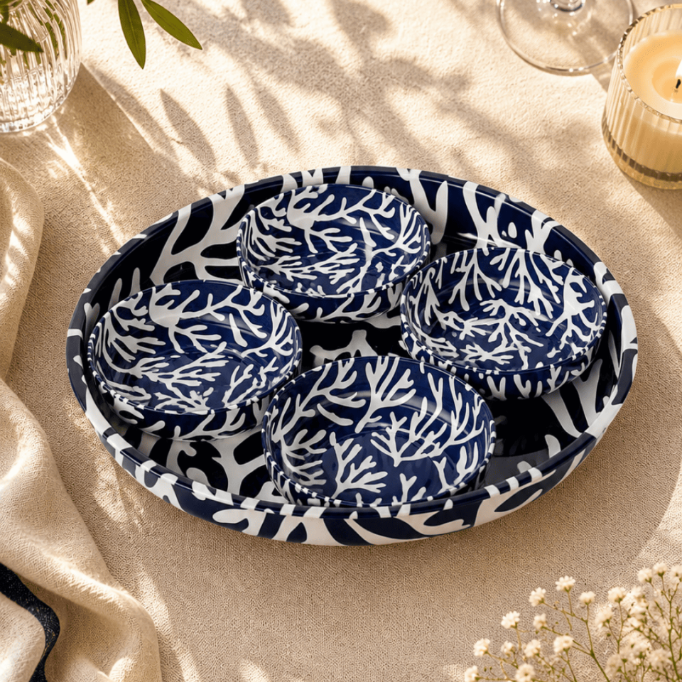 Sarkap Home 26 Cm Meyve Tabağı ve 4'lü Çerezlik Seti MaviMercan