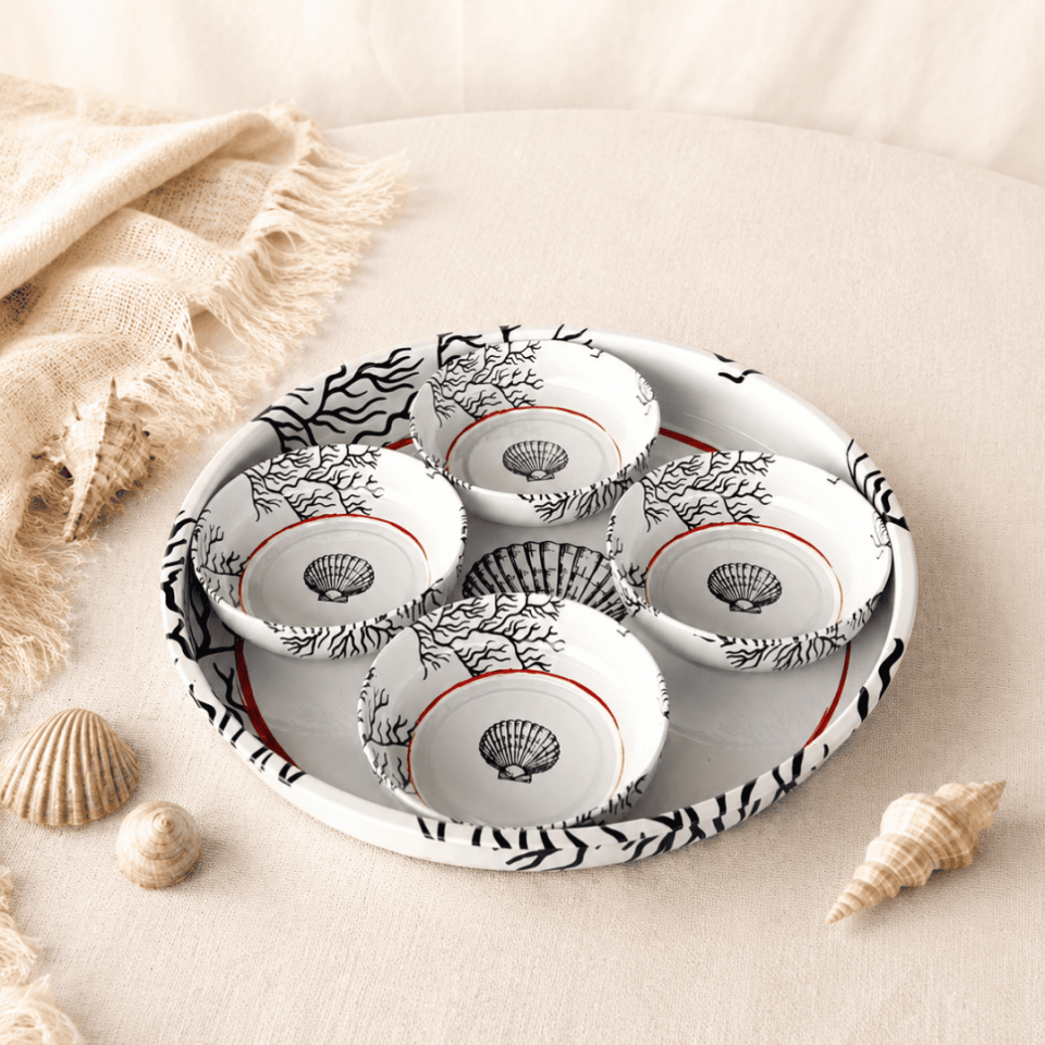 Sarkap Home 26 Cm Meyve Tabağı ve 4'lü Çerezlik Seti DenizKabuğu