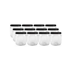 Sarkap Home 12'li 425 ml Mat Siyah Kapaklı Shrinkli Baharatlık Kavanoz