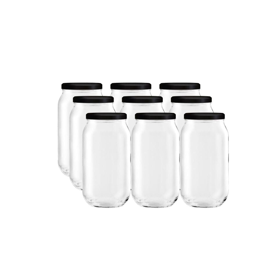 Sarkap Home 9'lu 1000 ml Mat Siyah Kapaklı Shrinkli Baharatlık Kavanoz