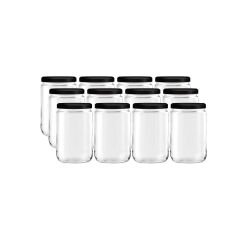 Sarkap Home 12'li 660 ml Mat Siyah Kapaklı Shrinkli Baharatlık Kavanoz