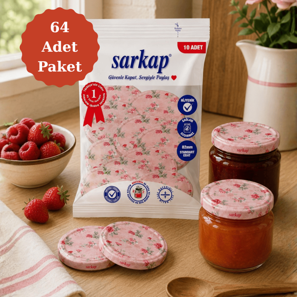 Hijyenik Paketli 64'lü 82 mm Kavanoz Kapağı Seti DomatesBiber