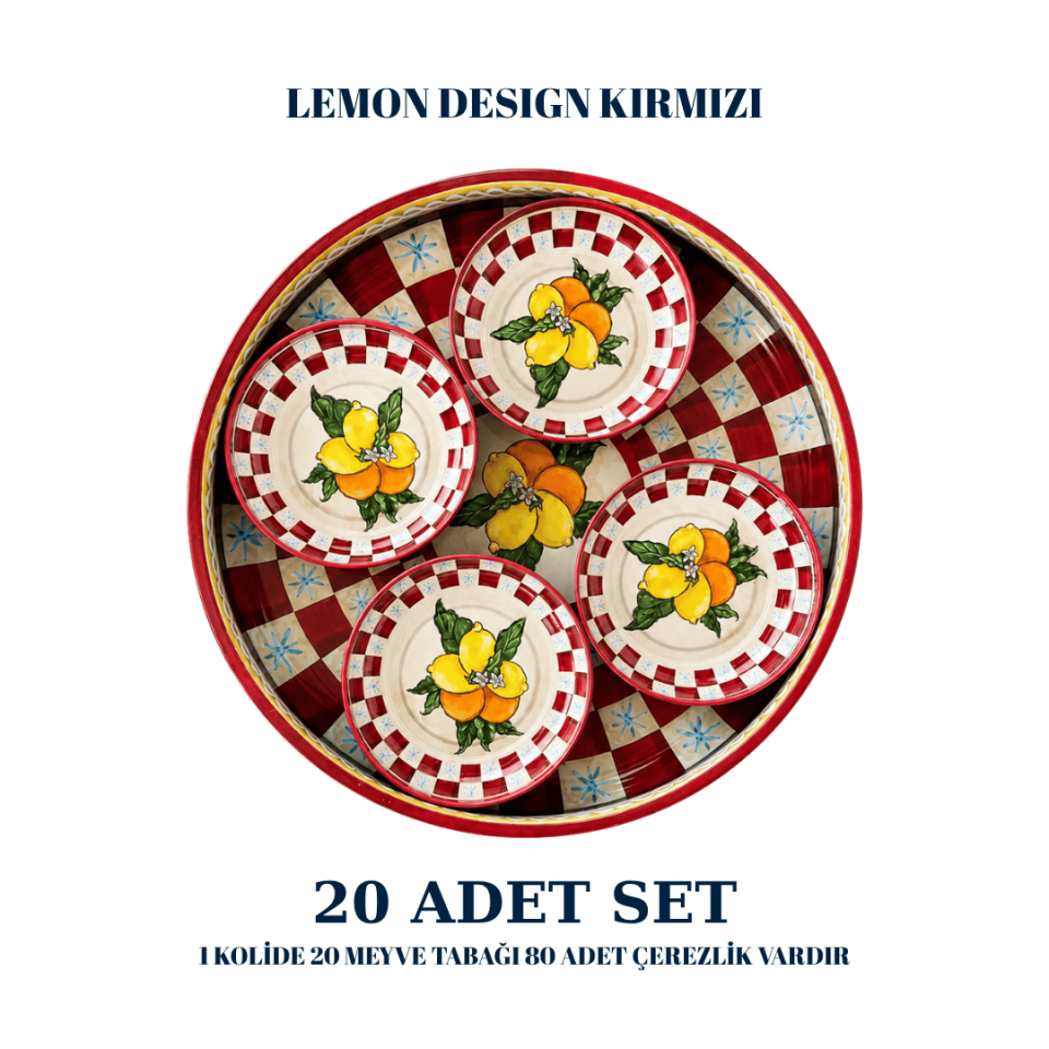Sarkap Home 20 Adet Meyve Tabağı ve Çerezlik Seti LemonDesignKırmızı