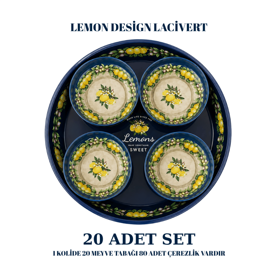 Sarkap Home 20 Adet Meyve Tabağı ve Çerezlik Seti LemonDesignLacivert