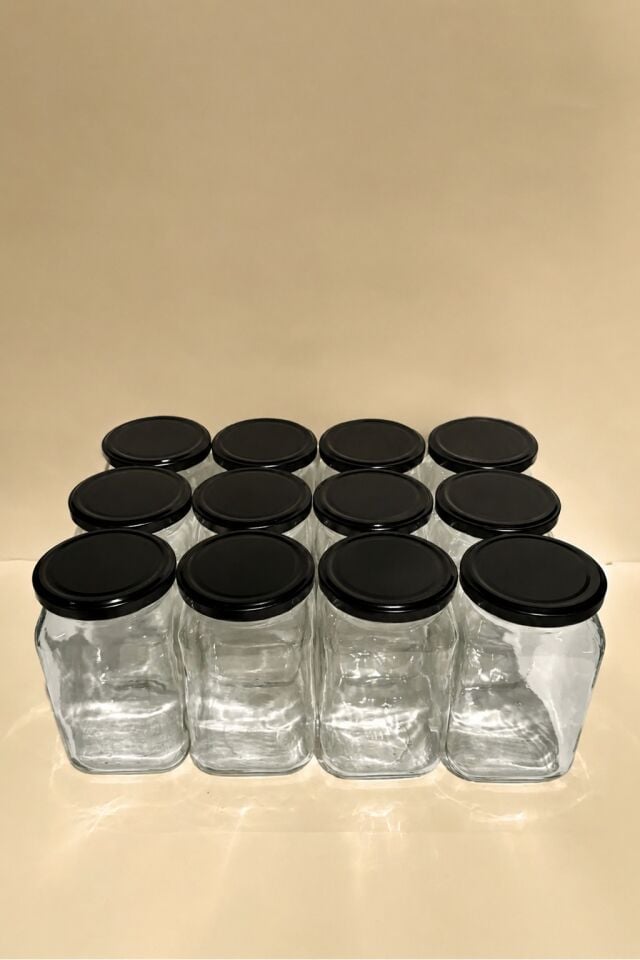 Sarkap Home 12'li 850 ml Köşeli Cam Kavanoz Seti - Siyah Kapaklı