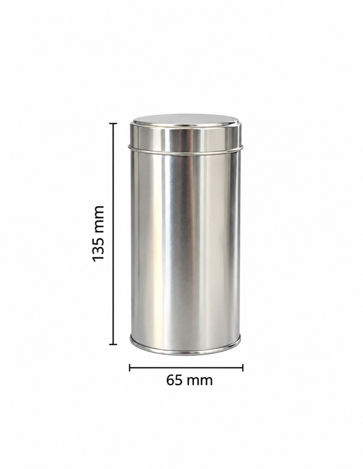 Sarkap 50'li 65x135 mm Yuvarlak 50-100 Gr Çay&Kahve Metal Kutu Silver