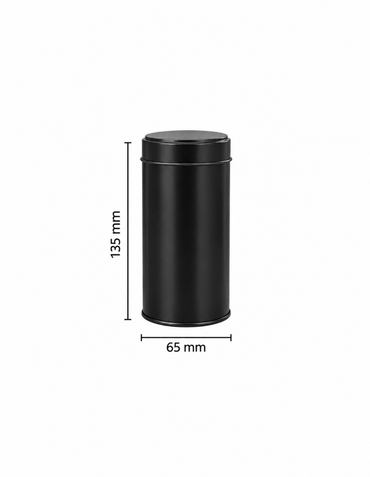 Sarkap 50'li 65x135 mm Yuvarlak 50-100 Gr Çay&Kahve Metal Kutu Mat Siyah