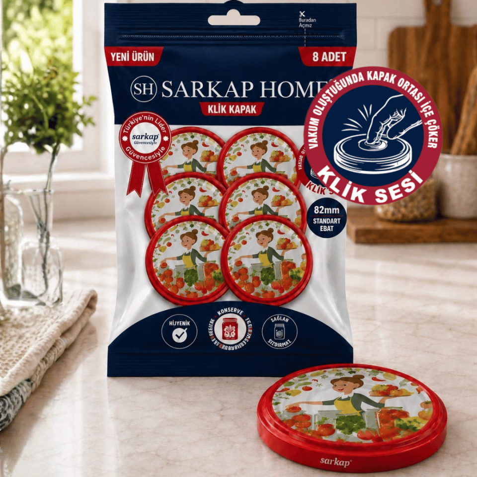 Hijyenik Paketli 8 Adet Klik Kavanoz Kapağı 82 mm - Siyah ŞefKahverengi