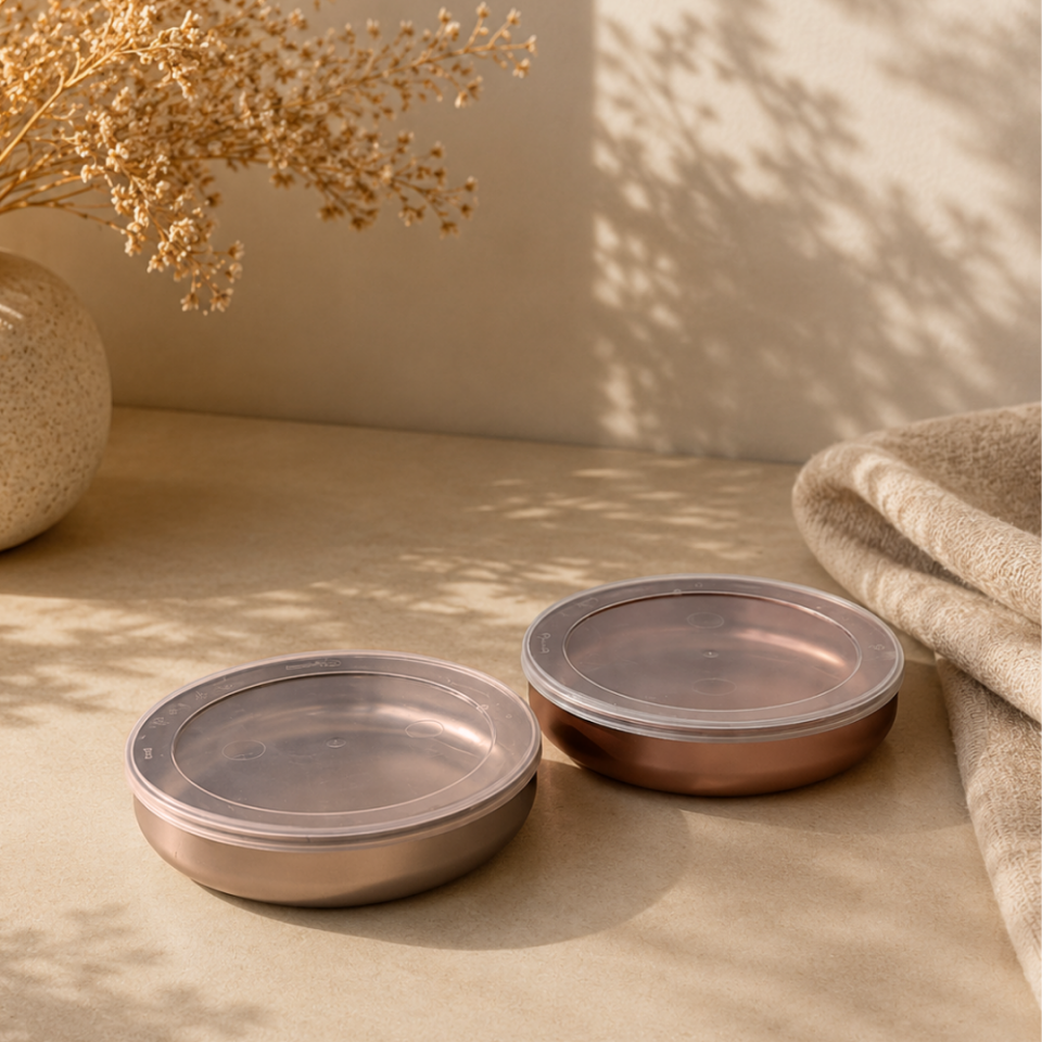 Sarkap Home 2'li 153 mm Kapaklı Orta Boy Saklama Kabı Bronz-AçıkBronz