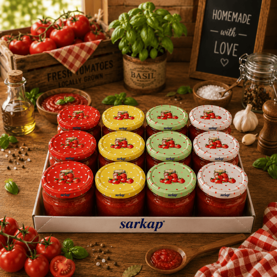 Sarkap Home 12'li 300 ml Kapaklı Kavanoz Seti DomatesDesen