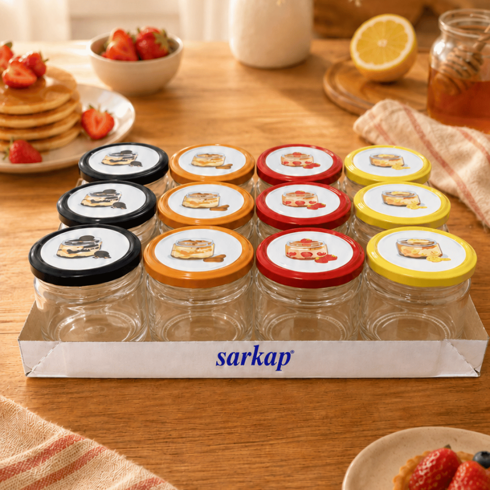 Sarkap Home 12'li 300 ml Kapaklı Kavanoz Seti MagnoliaSeri