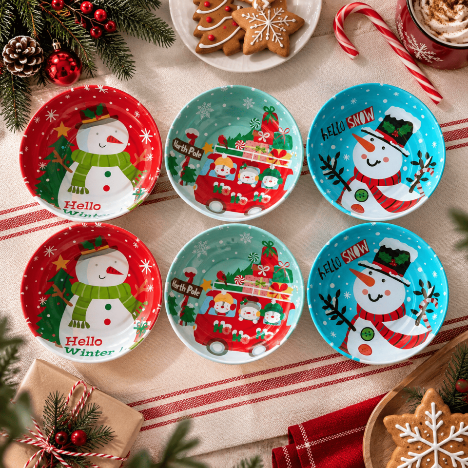 Sarkap Home 6'lı Dondurmalık ve Çerezlik Seti 10 cm Çap, 3.2 cm Yükseklik WinterTime