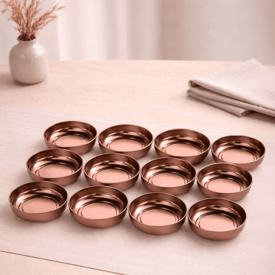 Sarkap Home 10 cm Çap, 3.2 cm Yükseklik 12'li Dondurmalık ve Çerezlik Seti BRONZ