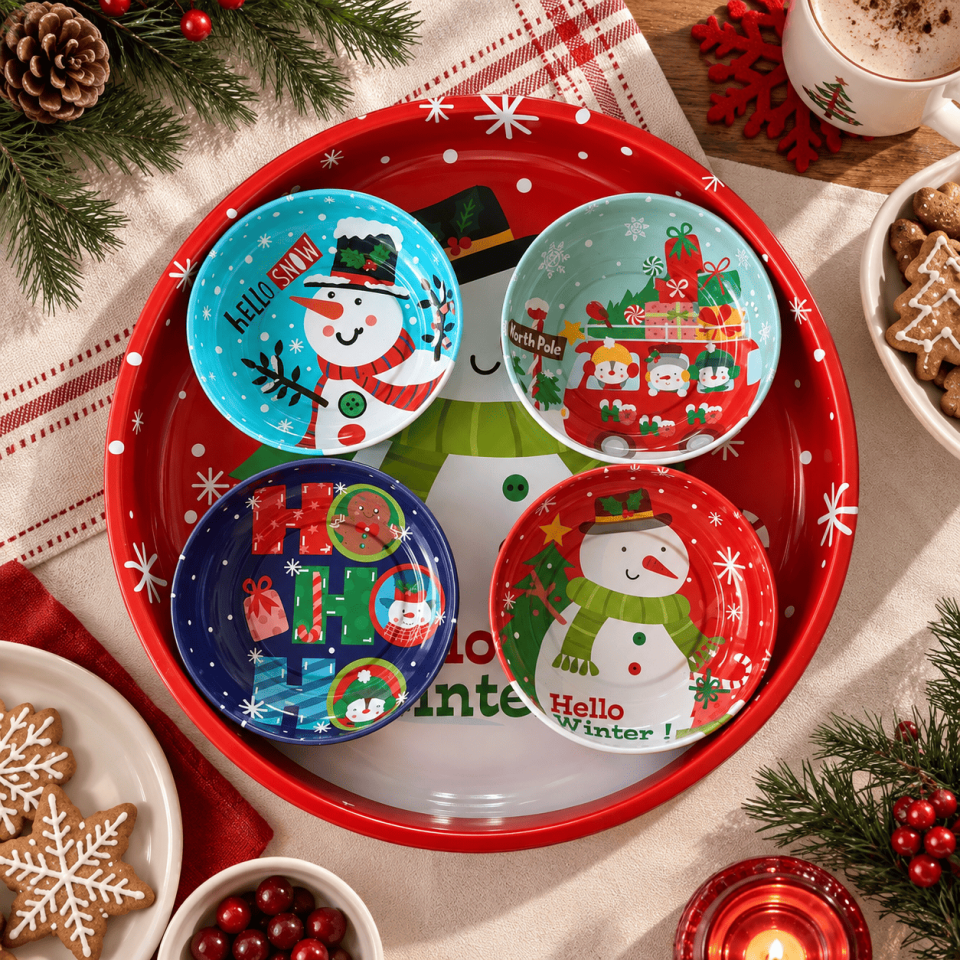 Sarkap Home 26 Cm Meyve Tabağı ve 4'lü Çerezlik Seti WinterTime