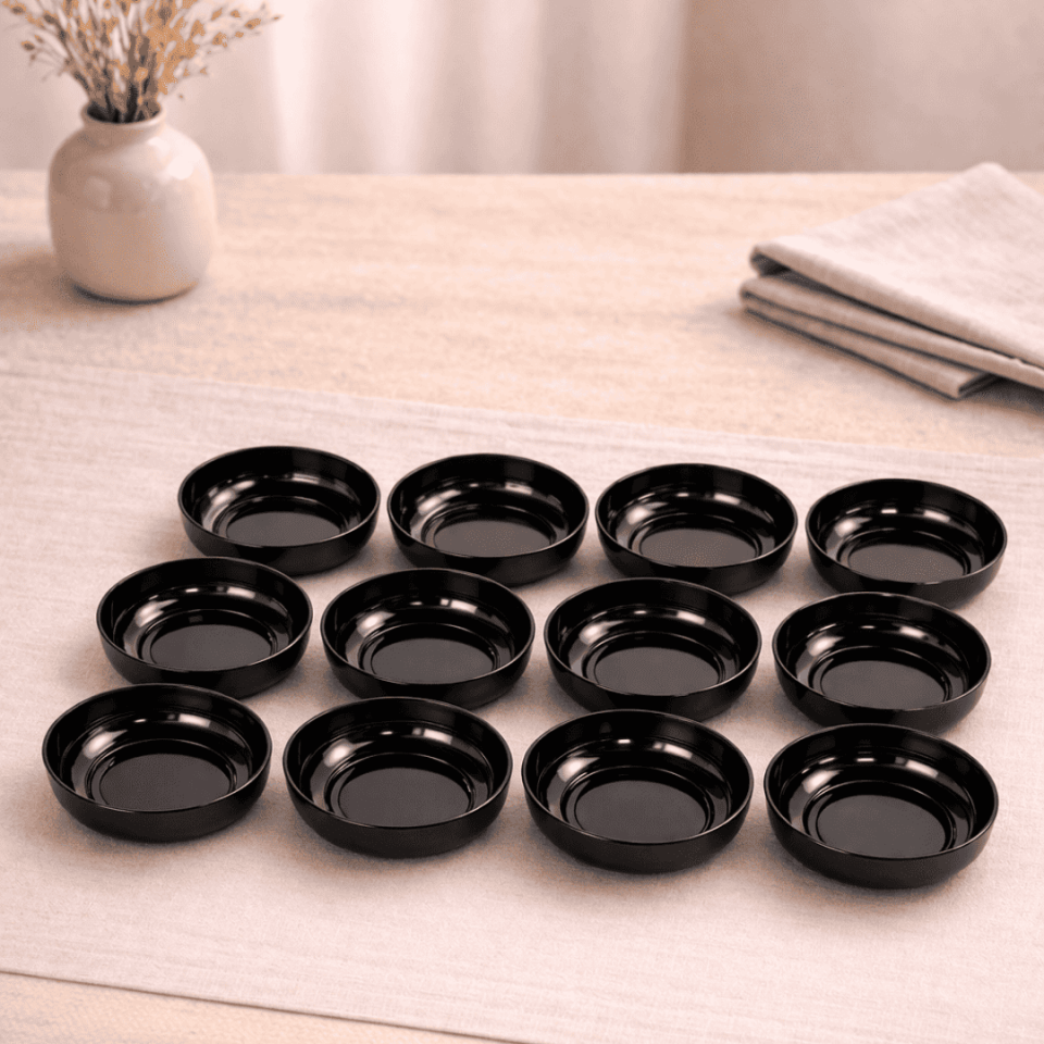 Sarkap Home 10 cm Çap, 3.2 cm Yükseklik 12'li Dondurmalık ve Çerezlik Seti Parlak Siyah