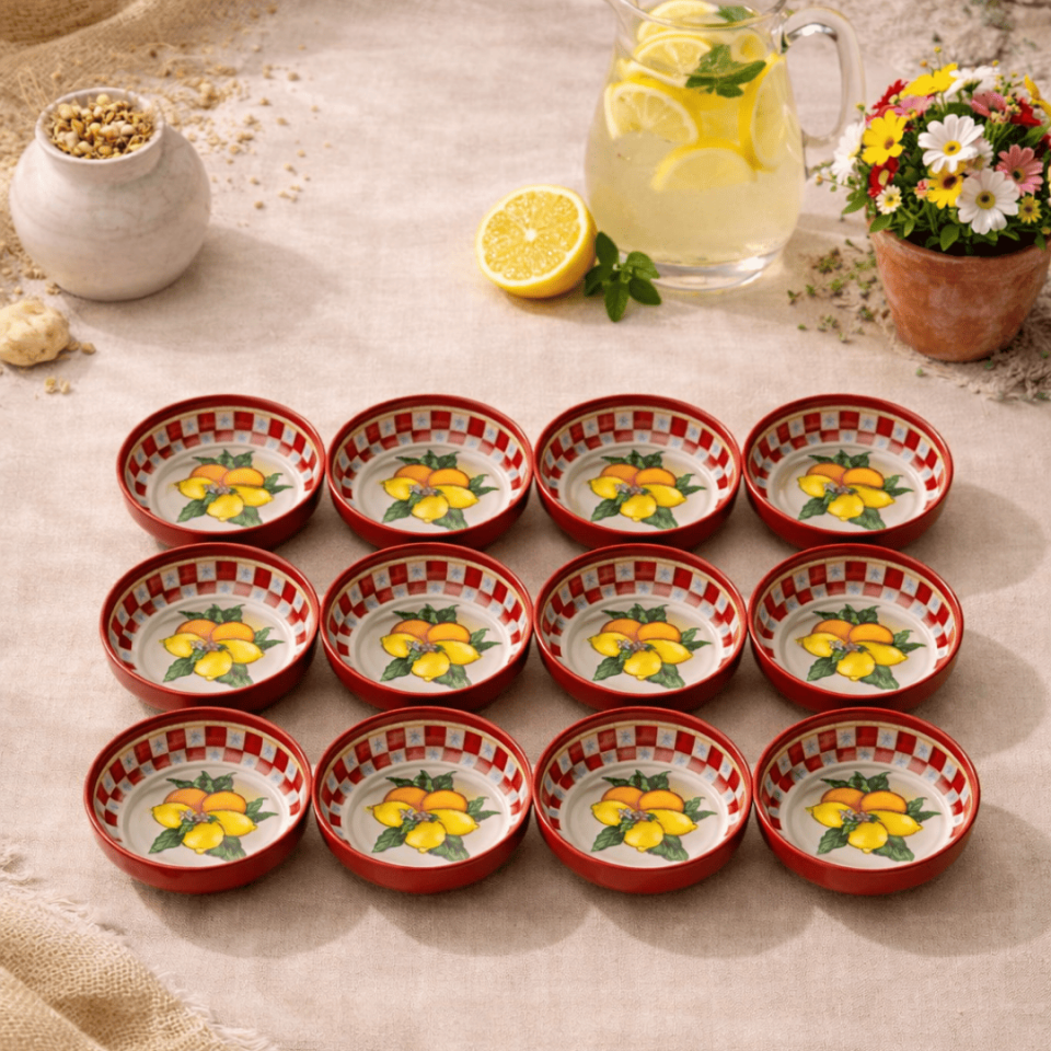 Sarkap Home 12'li Dondurmalık ve Çerezlik Seti - 10 cm Çap, 3.2 cm Yükseklik LemonDesignKırmızı
