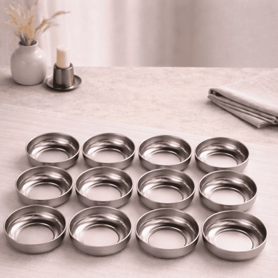 Sarkap Home 12'li Dondurmalık ve Çerezlik Seti - 10 cm Çap, 3.2 cm Yükseklik Silver