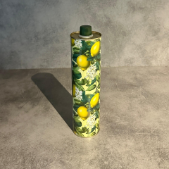 Sarkap Dekoratif 750 ml (0,75 L) Kapaklı Silindir Boş Zeytinyağı Tenekesi Limon